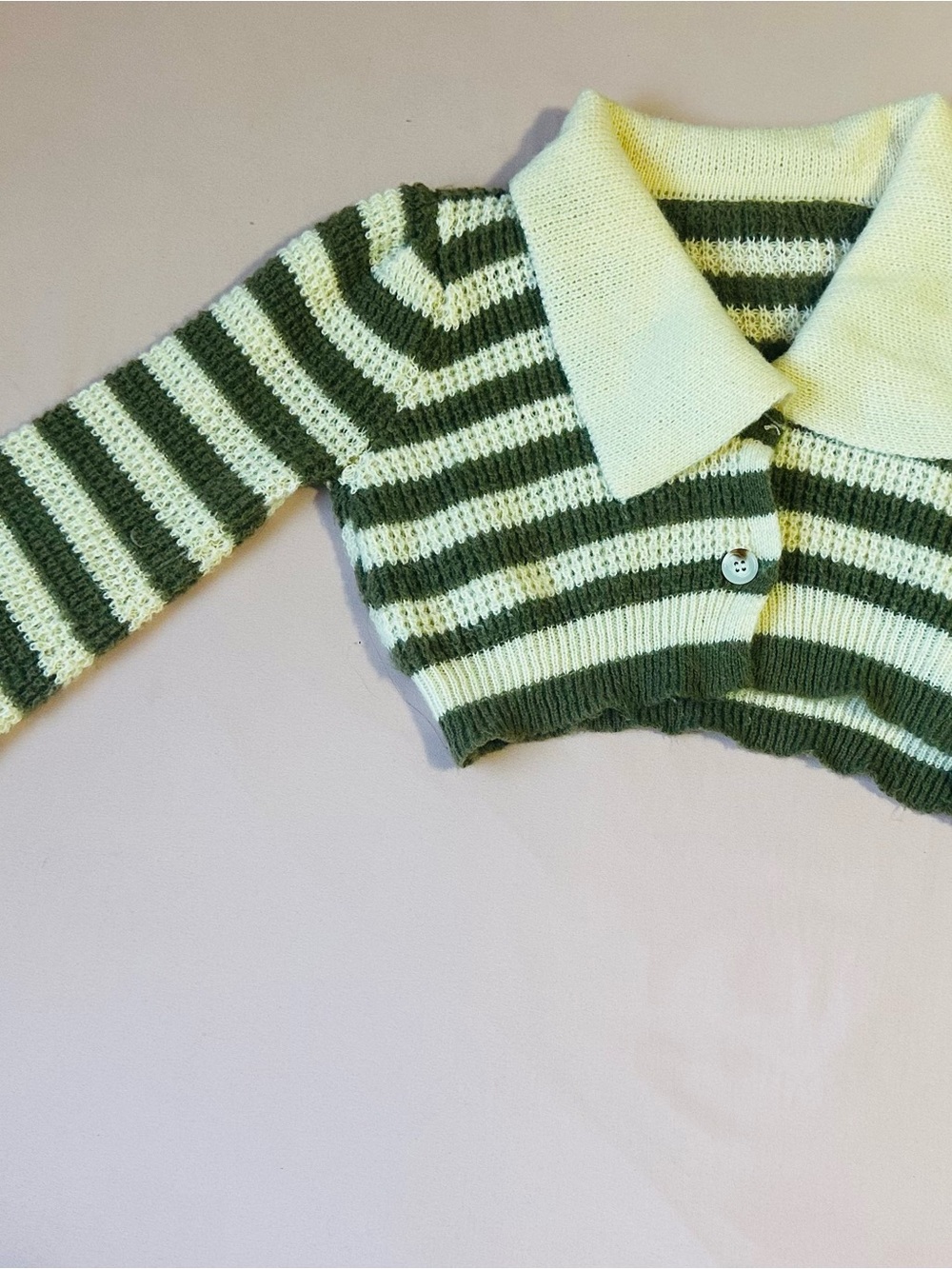 Kids Striped Knit Cropped Cardigan - Olive & Cream